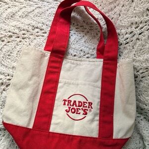Trader Joe's Mini Red and Cream Tote Bag
